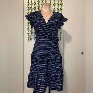 NWOT Monteau Womens Blue and White Ruffle Midi Dress - Size: Small